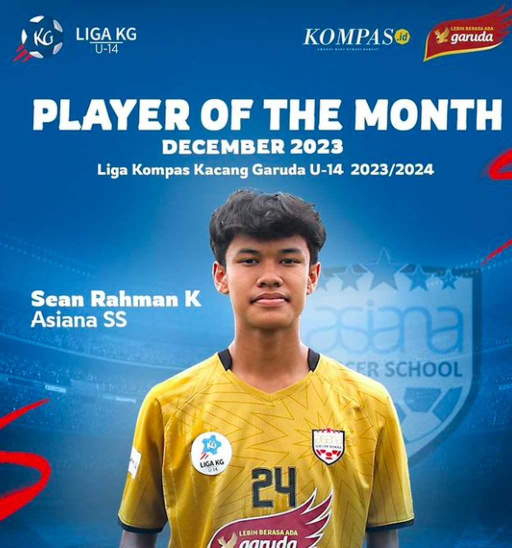 Pemain Asiana Soccer School, Sean Rahman Kastor, terpilih sebagai Pemain Terbaik Bulan Desember 2023 Liga Kompas Kacang Garuda U-14.