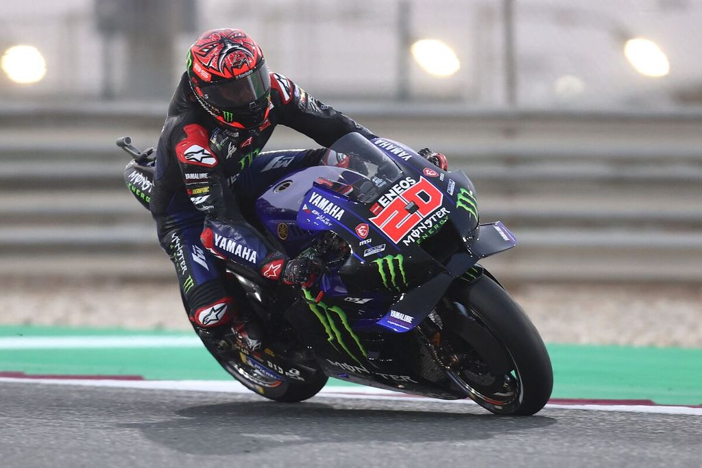 Pebalap Monster Energy Yamaha, Fabio Quartararodi, sedang mengikuti sesi latihan bebas keempat balapan MotoGP Seri Qatar di Sirkuit Internasional Lusail, Qatar, Sabtu (5/3/2022). Balapan Seri Qatar menjadi pembuka MotoGP musim 2022. 
