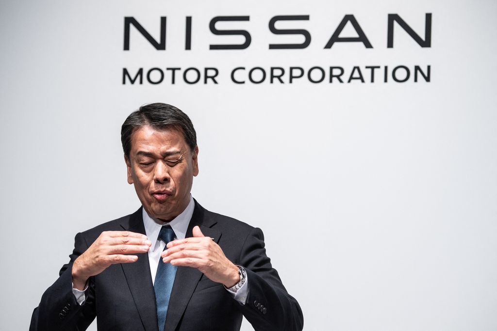 Presiden Nissan Makoto Uchida mengungkap kerja sama Honda-Nissan, Jumat (15/3/2024), di Tokyo, Jepang.