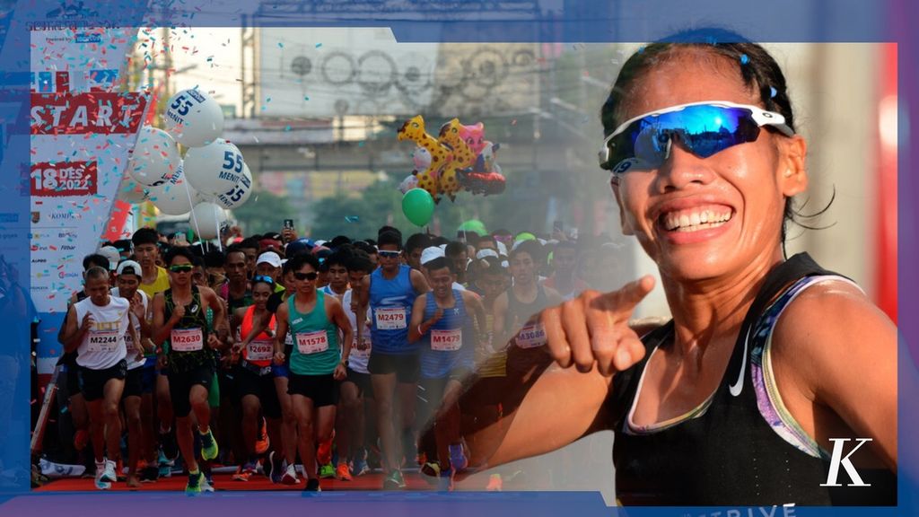 Odekta running athlete Elvina Naibaho smiled while participating in Semarang 10K Powered by Isoplus in Semarang City, Central Java, Sunday (18/12/2022).