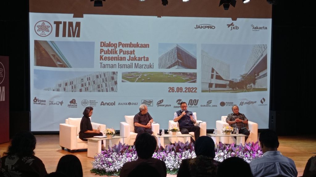 Gubernur DKI Jakarta Anies Baswedan pada dialog pembukaan publik Pusat Kesenian Jakarta Taman Ismail Marzuki, Senin (26/9/2022) sore.