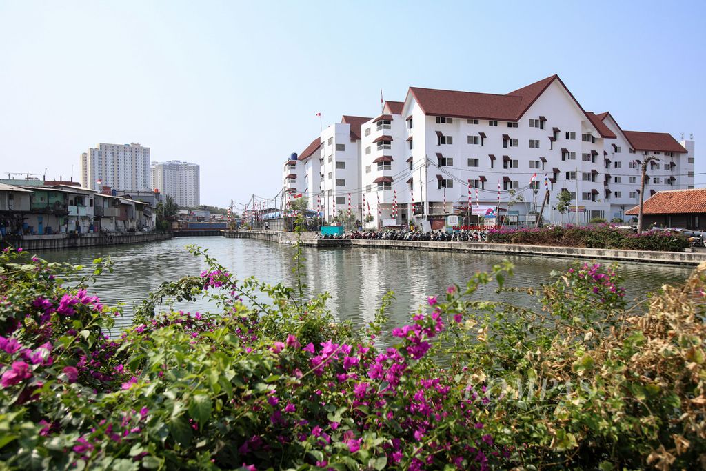 Kampung Susun Akuarium, Jakarta, Minggu (25/8/2024). Proyek penataan kampung kota Jakarta melalui advokasi dan kolaborasi berbagai pihak dalam memenuhi hak atas hunian layak berhasil mendapatkan medali emas dalam ajang World Habitat Awards 2024.