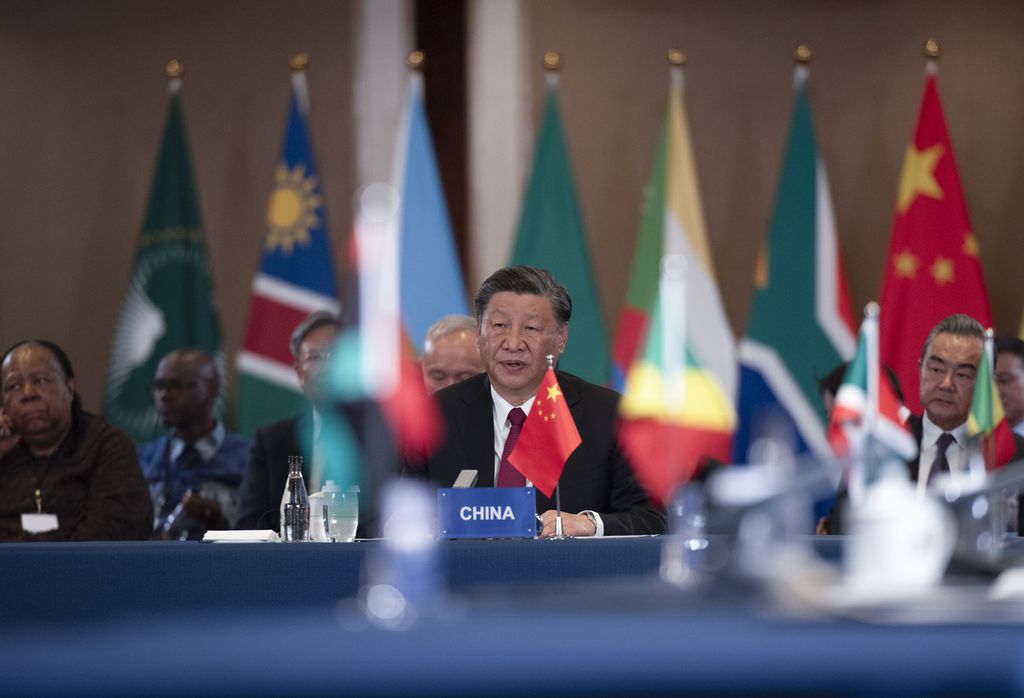 Chinese President Xi Jinping spoke during the leaders' dialogue session on the final day of the BRICS summit in Johannesburg, South Africa, on August 24, 2023.