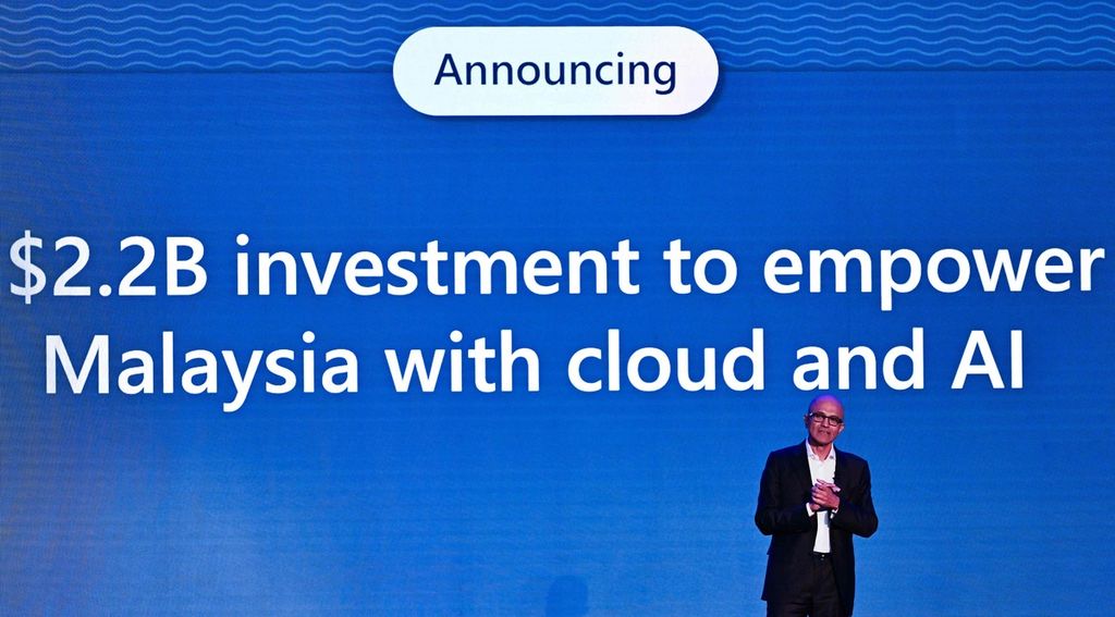 CEO Microsoft Satya Nadella menyampaikan pidato dalam acara bertajuk ”Microsoft Build AI Day” di Kuala Lumpur, Malaysia, Kamis (2/5/2024). 
