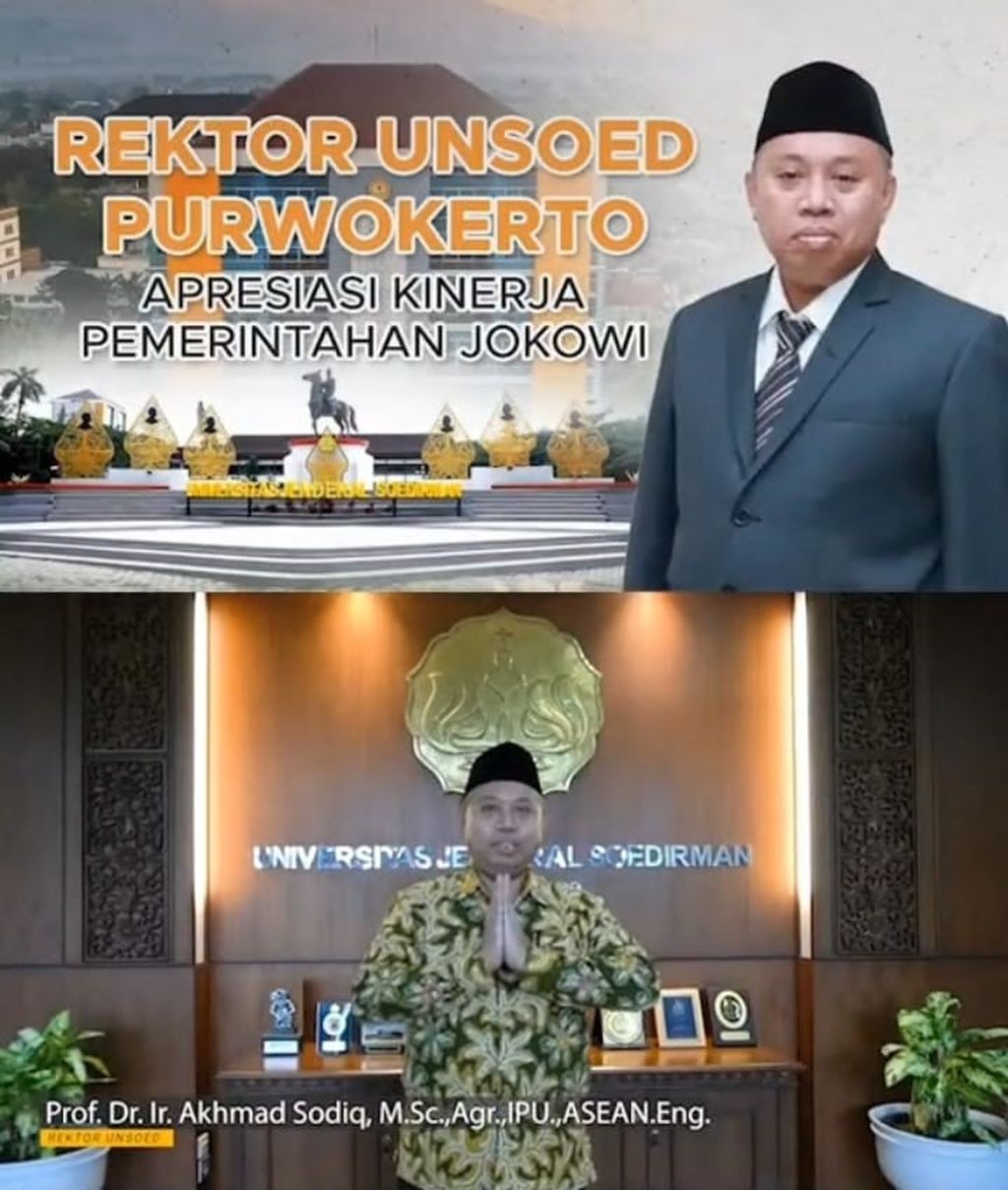 Screenshot of a video statement by Akhmad Sodiq, the Rector of Jenderal Soedirman University (Unsoed), located in Purwokerto.