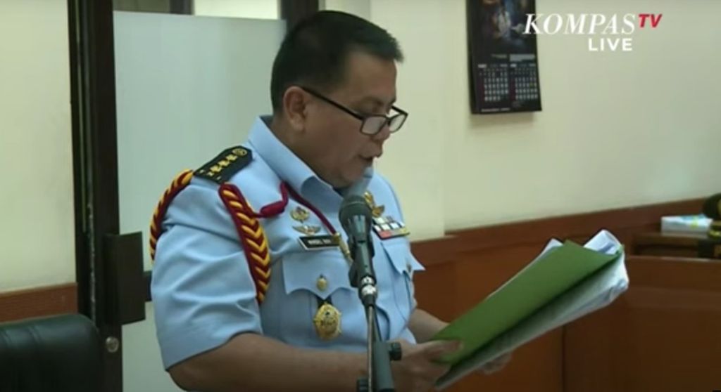 Kolonel (Sus) Wilder Boy, oditur militer perkara kecelakaan Nagreg dalam sidang perdana dengan terdakwa Kolonel (Inf) Priyanto di Pengadilan Militer Tinggi II Jakarta, Selasa (8/3/2022).