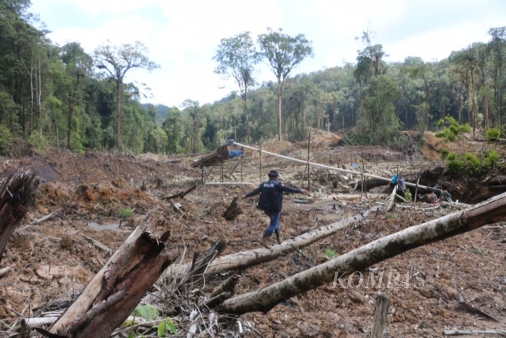 Kerusakan hutan di lokasi tambang liar emas Kecamatan Geumpang, Kabupaten Pidie, Aceh.