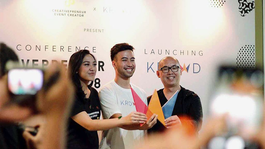 Pendiri platform kolaborasi KROWD terdiri dari Putri Tanjung, Vidi Aldiano, dan Yansen Kamto saat launching KROWD pada Rabu (10/1) lalu. 
