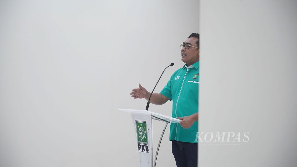 Wakil Ketua Umum PKB Jazilul Fawaid saat memberi sambutan awal pembukaan uji kelayakan dan kepatutan (UKK) bakal caleg  PKB di Kantor DPP PKB, Jakarta, Selasa (21/2/2023).
