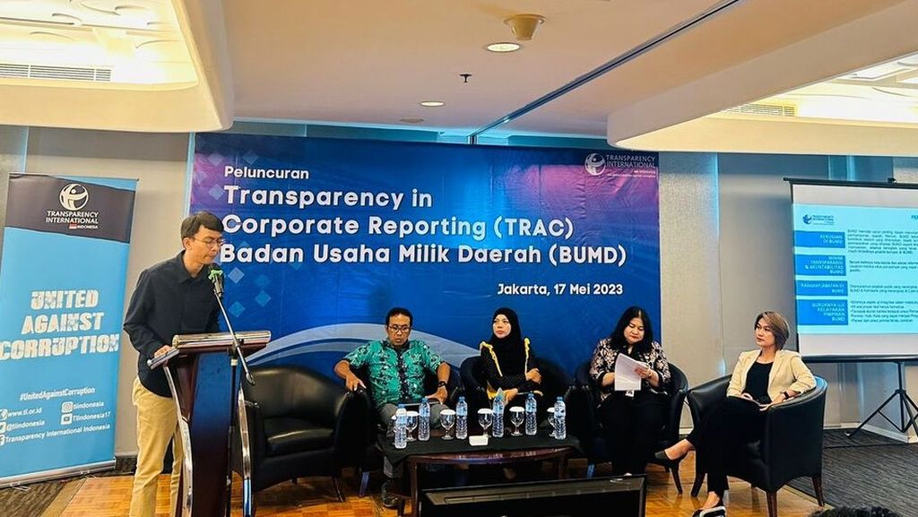 Peluncuran Transparency Corporate Reporting 2023 oleh Transparency International, di Jakarta, Rabu (17/5/2023).
