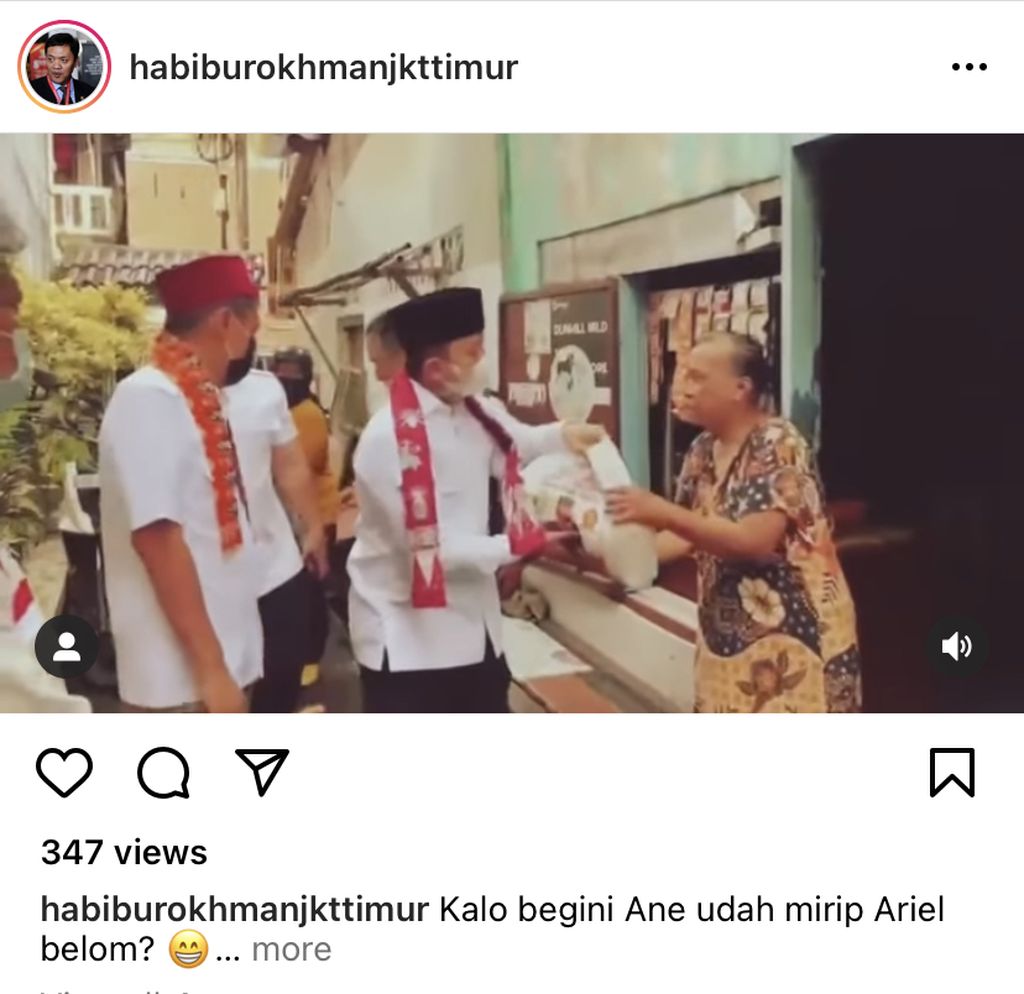 Tangkapan layar akun Instagram @habiburokhmanjkttimur yang menampilkan video Wakil Ketua Umum Gerindra Habiburokhman saat sedang memarodikan video musik grup band Noah yang berjudul Yang Terdalam.