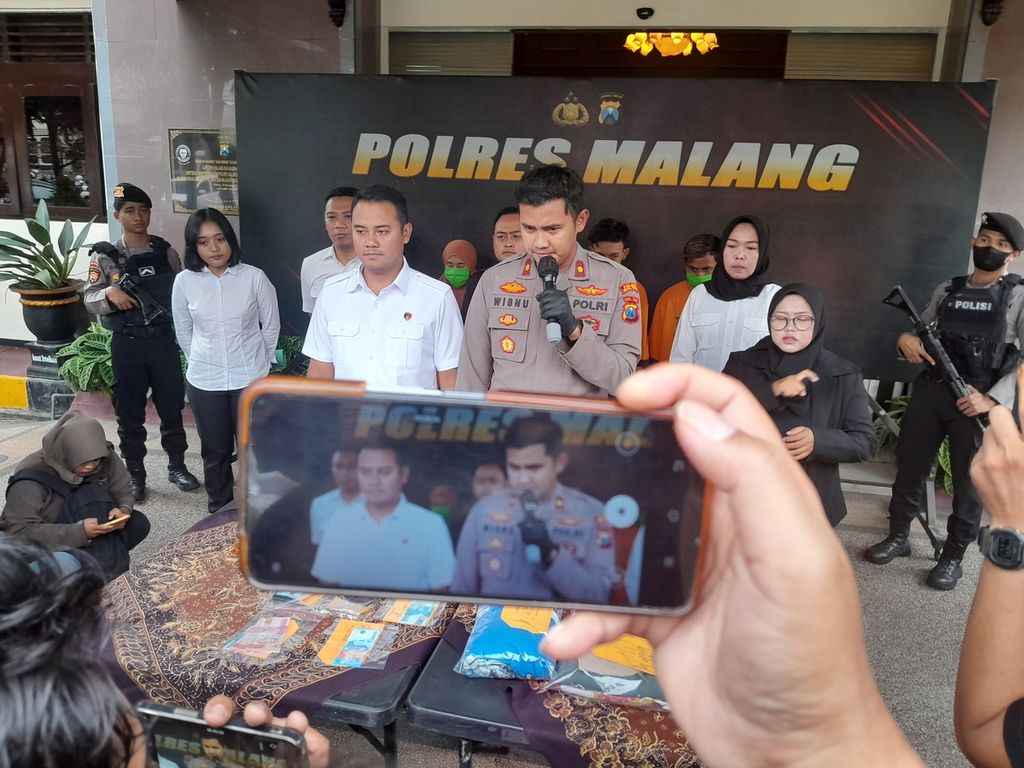 Kepolisian Resor Malang, Jawa Timur, merilis kasus tindak pidana perdagangan orang, Kamis (15/6/2023).