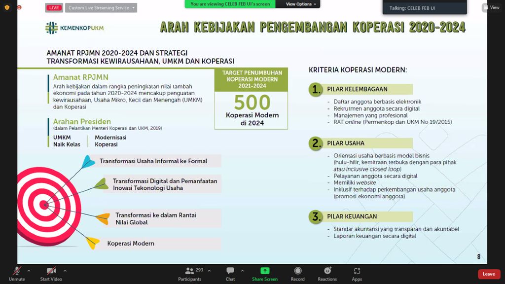 Kebijakan Pengembangan Koperasi 2022-2024 menjadi salah satu materi yang dibawakan Menteri Koperasi dan UKM Teten Masduki dalam kuliah umum di Universitas Indonesia, Depok, Jawa Barat, Jumat (16/9/2022). 