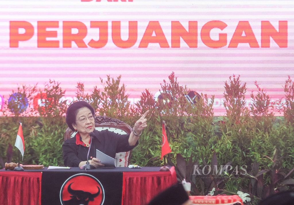 Ketua Umum PDI Perjuangan Megawati Soekarnoputri di kantor DPP PDI Perjuangan, Jakarta, Selasa (14/8/2024).