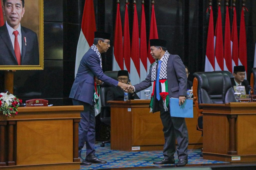 Rapat paripurna DPRD DKI Jakarta bersama Penjabat (Pj) Gubernur DKI Jakarta Heru Budi Hartono di Jakarta, Selasa (14/11/2023).