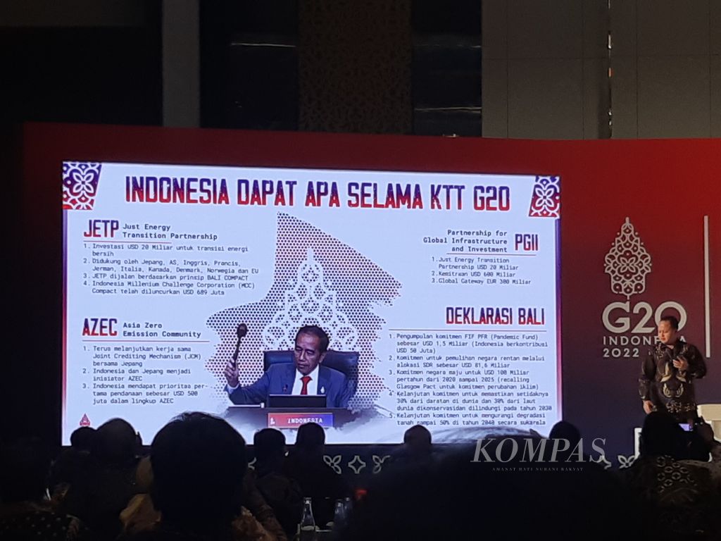 Suasana diskusi hasil Presidensi G20 Indonesia 2022 dengan tema “Menengok Capaian dan Dampak Presidensi G20 Indonesia”, Rabu (7/12/2022), di Bali. Kegiatan yang digelar Bank Indonesia ini menghadirkan sejumlah pembicara yang membedah dampak dari forum multilateral itu.