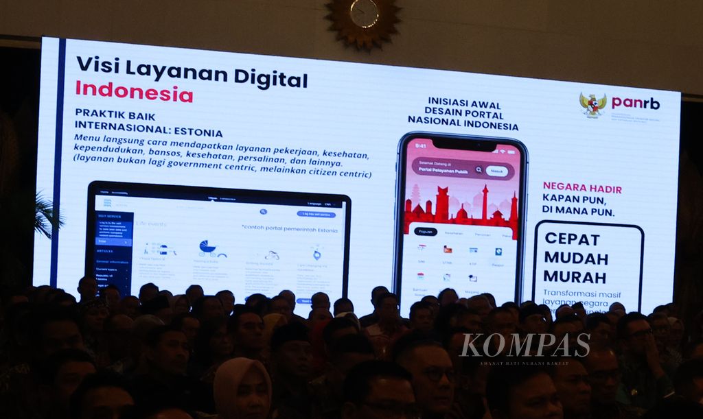 Suasana pembukaan Sistem Pemerintah Berbasis Elektronik (SPBE) Summit 2024 dan peluncuran Goverment Tecnology (Govtech) Ina Digital oleh Presiden Joko Widodo di Istana Negara, Jakarta, Senin (27/5/2025). 