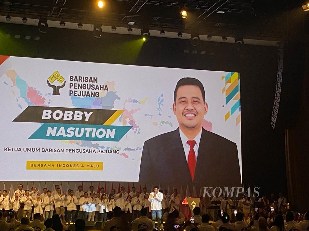 Ketua Umum Badan Pengusaha Pejuang yang juga Wali Kota Medan, Sumatera Utara, Bobby Afif Nasution, mendeklarasikan dukungan kepada Prabowo Subianto-Gibran Rakabuming Raka di Jakarta, Rabu (8/11/2023).