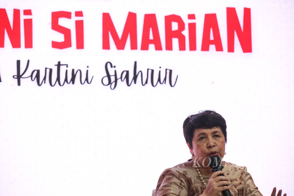 Kartini Sjahrir, penulis novel <i>Ragam Ni Si Marian</i> saat bincang buku di Bentara Budaya Jakarta, Jakarta, Jumat (1/3/2024). 