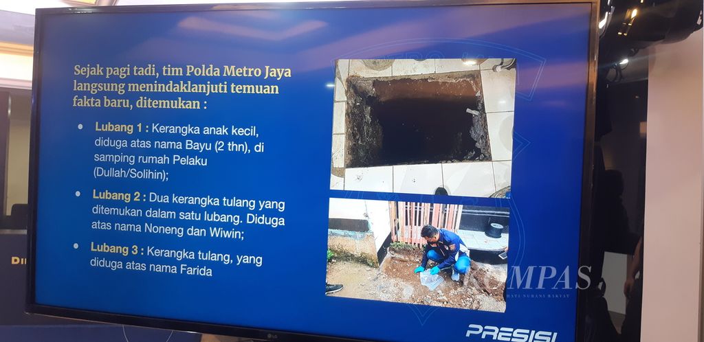 Keterangan dan foto lubang kubur korban penipuan yang berujung pada pembunuhan berantai di Cianjur. Temuan Polda Metro Jaya itu merupakan pengembangan dari kasus pembunuhan keluarga di Bantargebang, Bekasi, Jawa Barat, Kamis (12/1/2023).