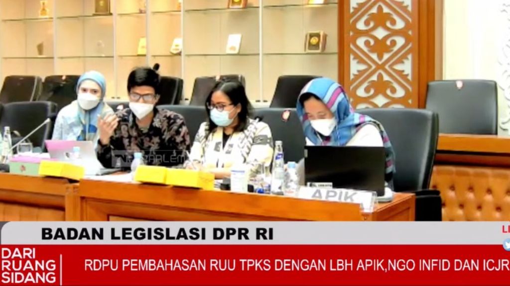 Rapat Dengar Pendapat Baleg DPR dengan perwakilan masyarakat sipil terkait Pembahasan RUU TPKS, Kamis (24/4/2022).