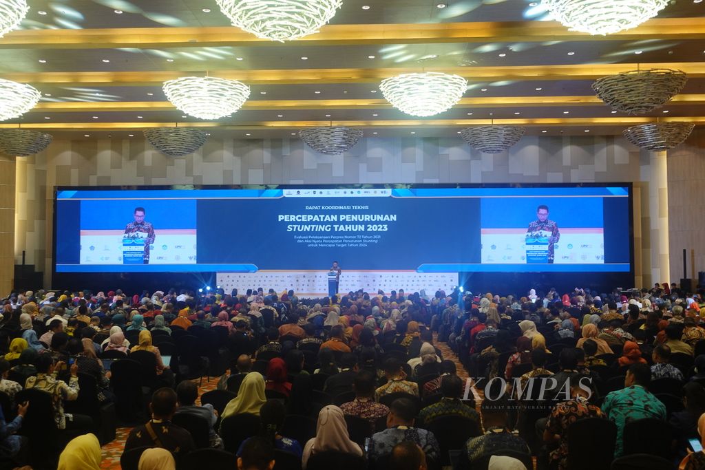 Suasana Rapat Koordinasi Teknis Percepatan Penurunan Stunting 2023 di Hotel Grand Mercure, Kemayoran, Jakarta Pusat, Kamis (5/10/2023).