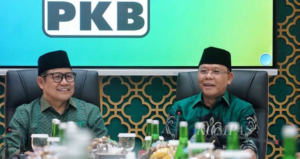 Ketua Umum PKB Muhaimin Iskandar menggelar pertemuan dengan plt Ketua Umum PPP Muhammad Mardiono di Kantor DPP PKB, Jakarta, Senin (29/4/2024).