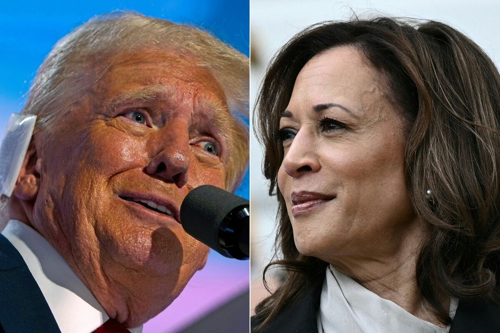 Calon Presiden Amerika Serikat dari Partai Republik Donald Trump (kiri) dan bakal Capres AS dari Demokrat Kamala Harris