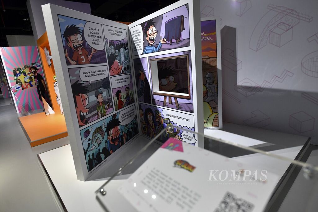 Instalasi komik Si Juki dipamerkan dalam Popart Jakarta yang bertema Celebration of Art and Creative Intellectual Property di Space8 Astha, Kawasan Niaga Terpadu Sudirman, Jakarta, Sabtu (4/12/2021). 