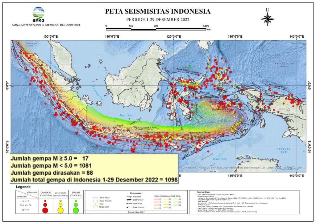 Peta seismisitas di Indonesia selama 2022. Sumber: BMKG