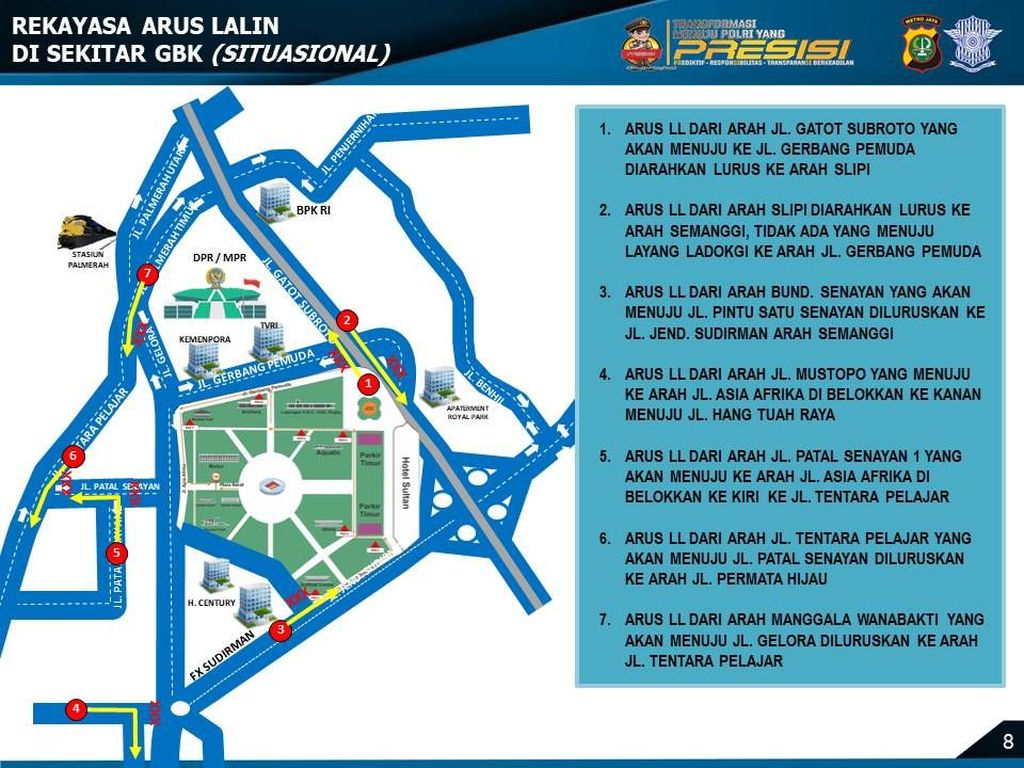 Rekayasa lalu lintas di sekitar kawasan Gelora Bung Karno, Rabu (15/11/2023). Rekayasa ini terkait dengan konser Coldplay.