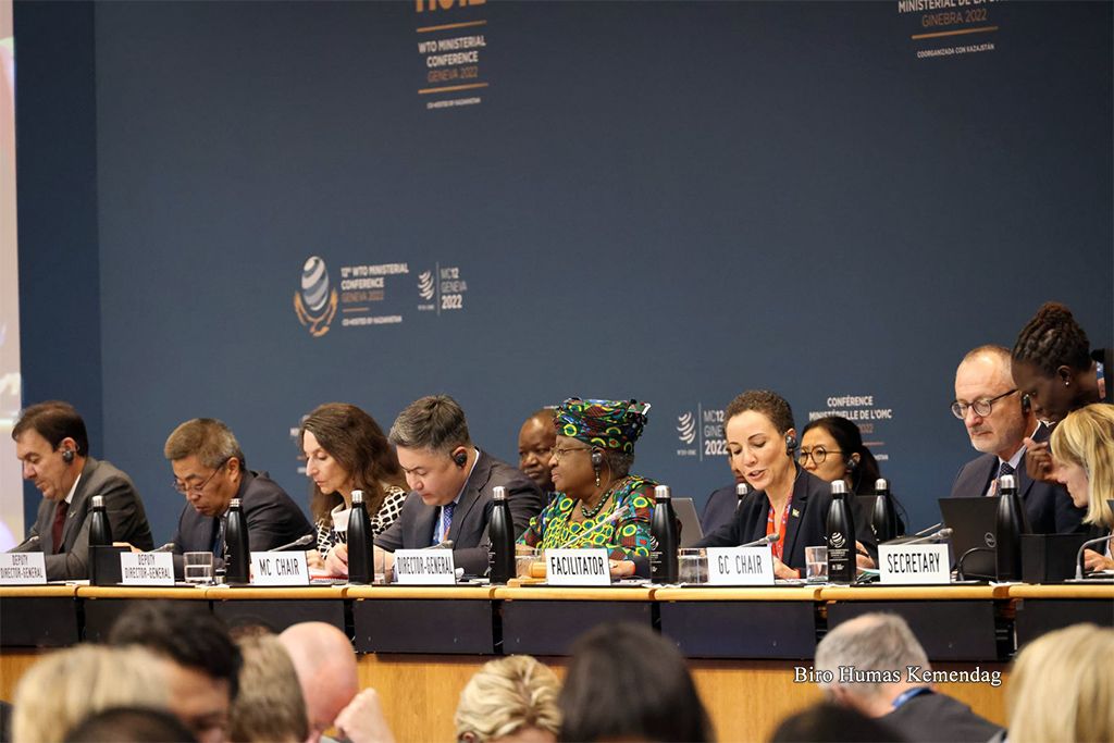 Direktur Jenderal Perundingan Perdagangan Internasional Djatmiko B Witjaksono mewakili Menteri Perdagangan RI mengikuti pertemuan sesi tematik Reformasi WTO pada Konferensi Tingkat Menteri Ke-12 WTO di Geneva, Swiss, Rabu (15/6/2022).