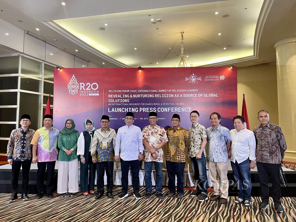 Sejumlah tokoh hadir dalam konferensi pers Forum Agama G20 di Jakarta, Rabu (7/9/2022).