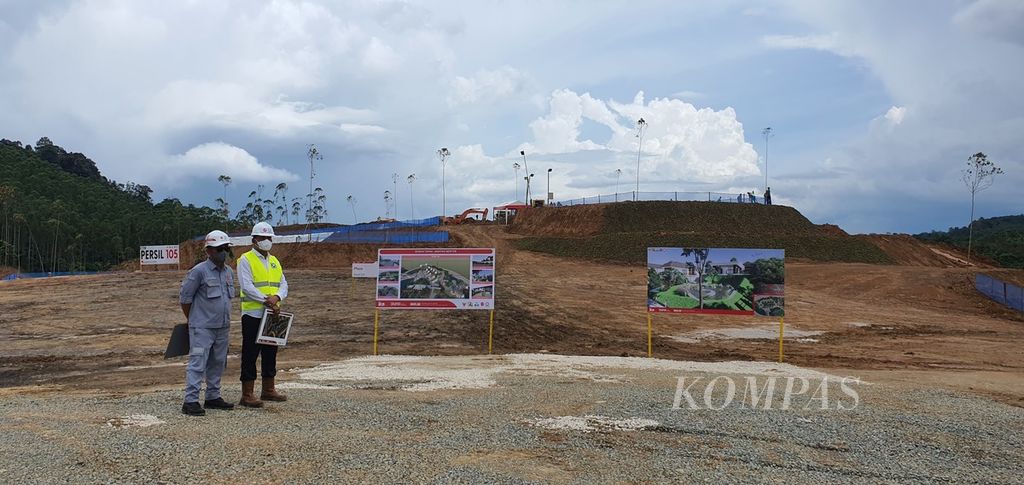 Area untuk rumah-rumah tapak para menteri. Sebanyak 36 rumah akan dibangun di Ibu Kota Nusantara. Presiden Joko Widodo meninjau perkembangan pembangunan, Kamis (23/2/2023).