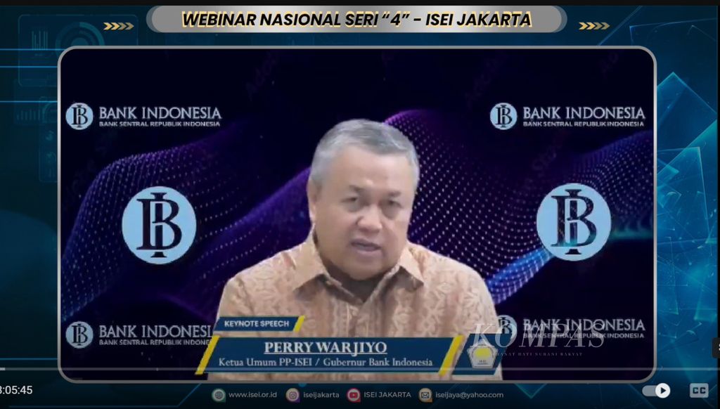 Tangkapan layar Gubernur Bank Indonesia Perry Warjiyo menjelaskan perkembangan kecerdasan buatan (AI) dalam webinar Masa Depan Ekonomi Indonesia di Era Teknologi AI, Senin (7/8/2023). 
