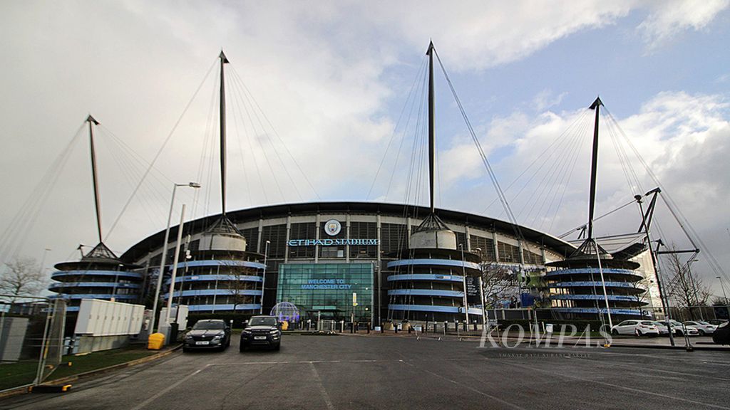Suasana markas Manchester City, Stadion Etihad di Manchester, Inggris, Kamis (28/12/3017). City tengah diperiksa Premier League, pengelola Liga Inggris, terkait dugaan pelanggaran finansial.