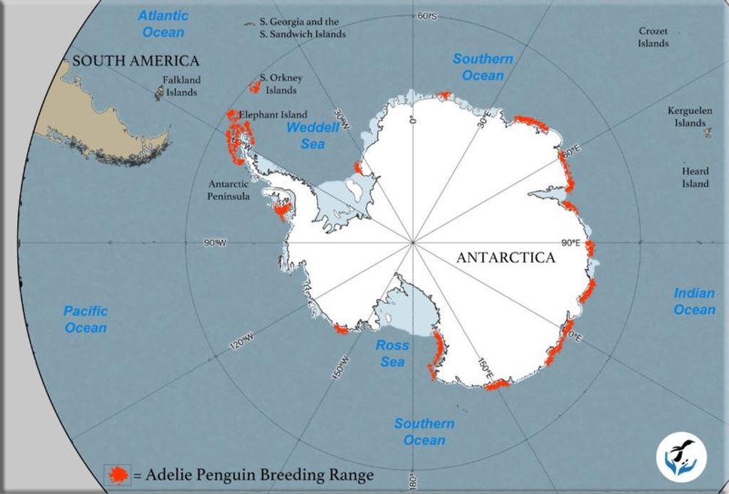 Lokasi sebaran penguin adelie di Antartika