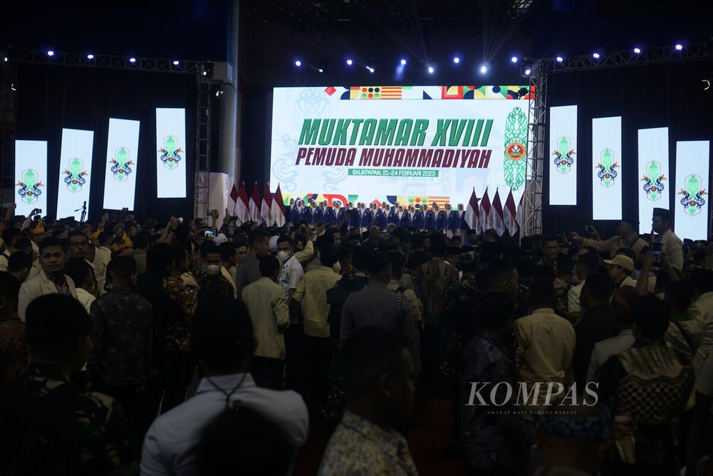 Suasana pembukaan Muktamar XVIII Pemuda Muhammadiyah di Kota Balikpapan, Kalimantan Timur, Rabu (22/2/2023).