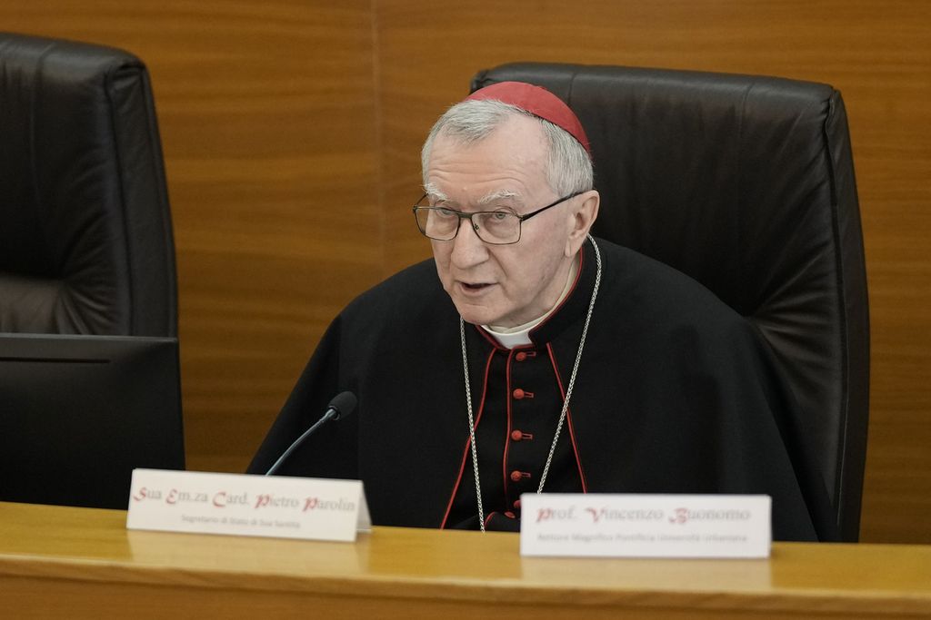Vatican Foreign Minister Cardinal Pietro Parolin spoke at an international conference to celebrate the First Council of the Catholic Church in China, which was held at the Pontifical Urban University in Rome, Italy on May 21, 2024.