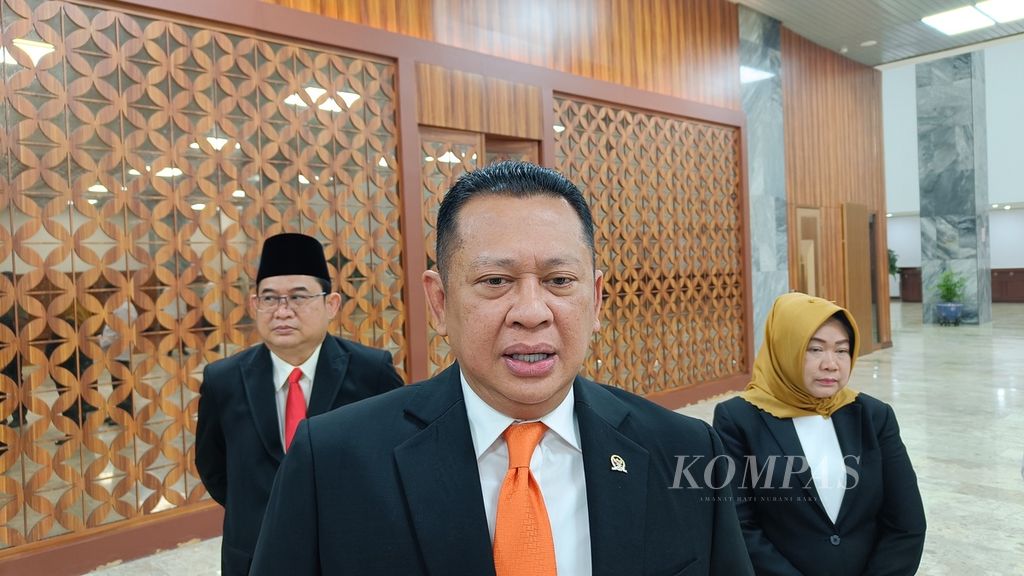 Ketua MPR Bambang Soesatyo saat ditemui di Kompleks Parlemen, Rabu (17/1/2024).