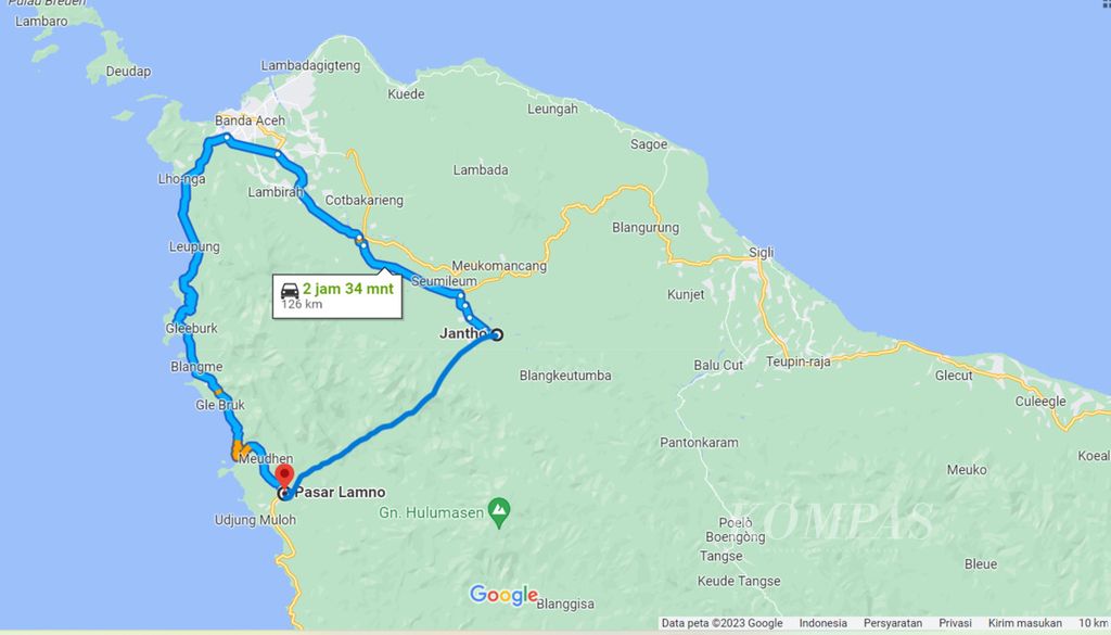 Peta lokasi pembangunan jalan lintas Jantho (Aceh Besar)-Lamno (Aceh Jaya).