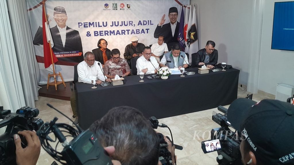 Jumpa pers oleh Timnas Pemenangan Anies Baswedan-Muhaimin Iskandar, Kamis (15/2/2024), menyikapi perkembangan proses pemilu,