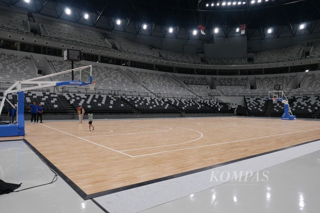 Lapangan Indonesia Arena, Kompleks Olahraga Gelora Bung Karno, Senayan, Jakarta, Selasa (11/7/2023). Indonesia Arena akan menjadi lokasi pertandingan Piala Dunia Bola Basket FIBA 2023.