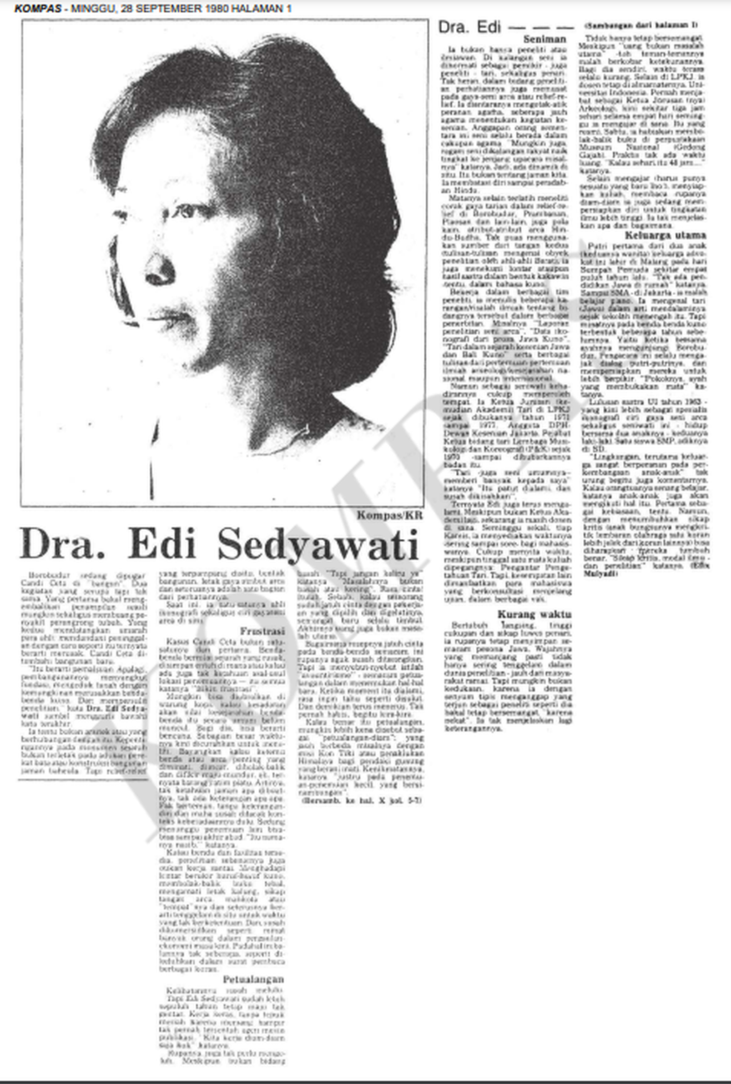 Edi Sedyawati dalam pemberitaan <i>Kompas</i> pada Minggu (28/9/1980).
