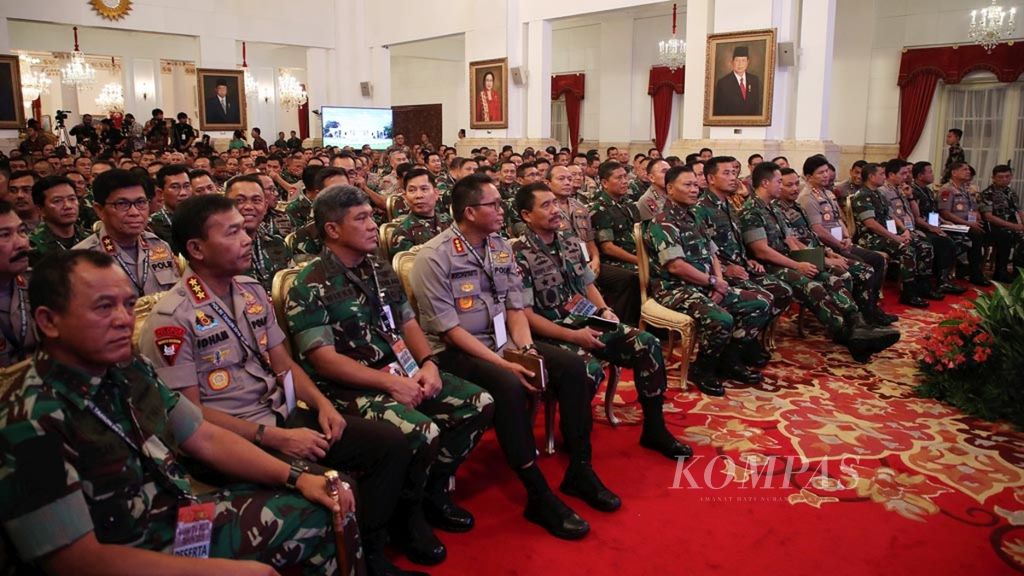 Participants in the 2019 TNI and Polri Leadership Meeting at the State Palace, Jakarta, Tuesday (29/1/2019).