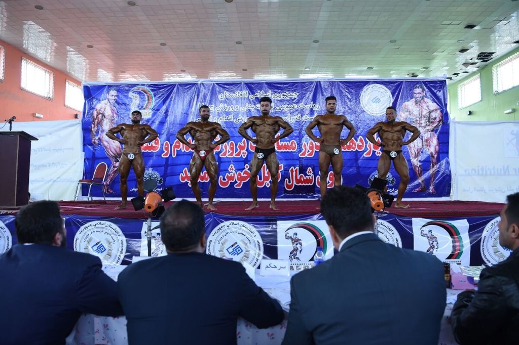 Ilustrasi lomba binaraga. Foto ini diambil pada 18 April 2018 menunjukkan binaragawan Afghanistan bersaing dalam kontes binaraga dan kebugaran di Kabul.