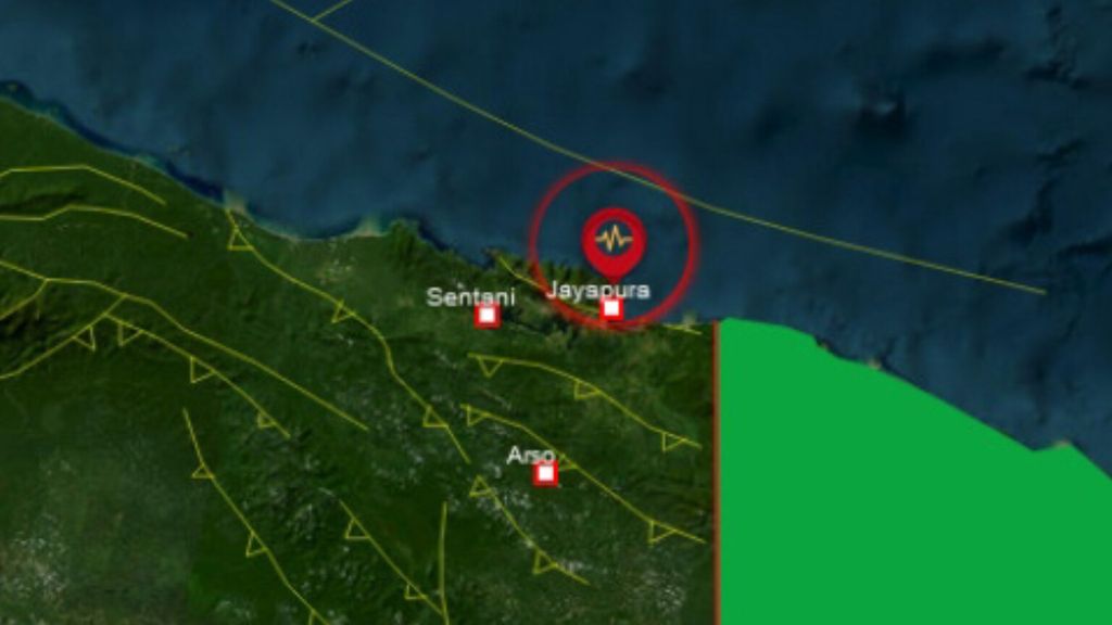Infografik gempa bumi bermagnitudo 4,1 yang melanda Kota Jayapura, Papua, pada Rabu (4/1/2023) pukul 17.42 WIT.