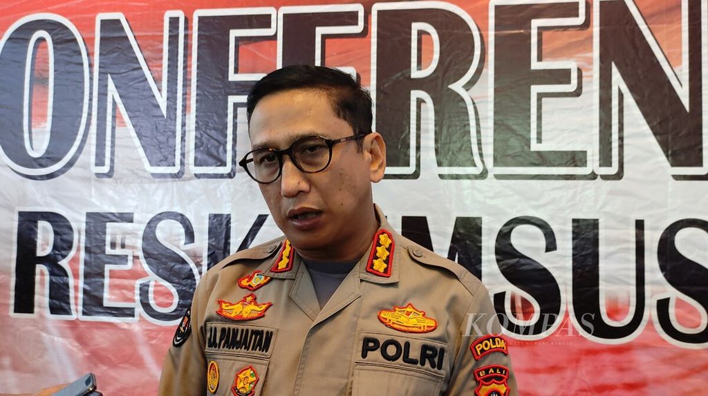 Kepala Bidang Humas Polda Bali Komisaris Besar Jansen Avitus di Gedung Ditreskrimsus Polda Bali, Jumat (28/7/2023).