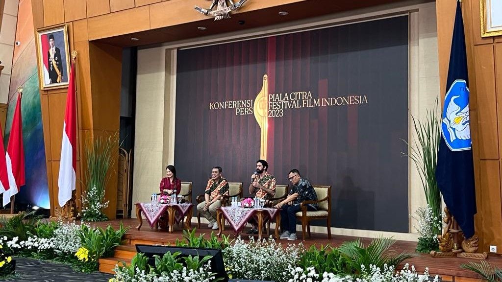 Konferensi Pers Festival Film Indonesia 2023 di Gedung Ki Hajar Dewantara Kemendikbudristek, Jakarta, Kamis (2/11/2023).