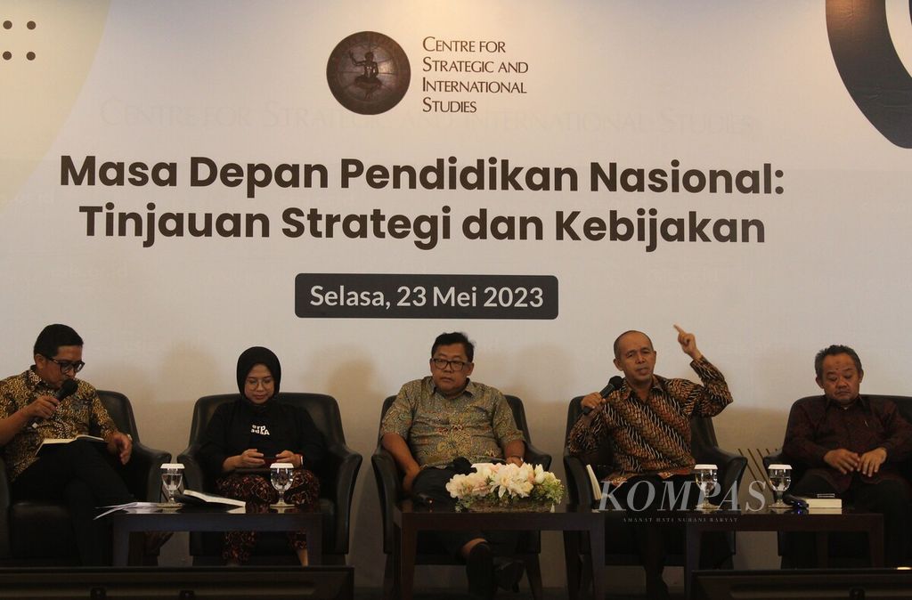 Suasana seminar Masa Depan Pendidikan Nasional: Tinjauan Strategi dan Kebijakan” yang digelar Centre for Strategic and International Studies (CSIS) Indonesia, di Jakarta, Selasa (23/5/2023).